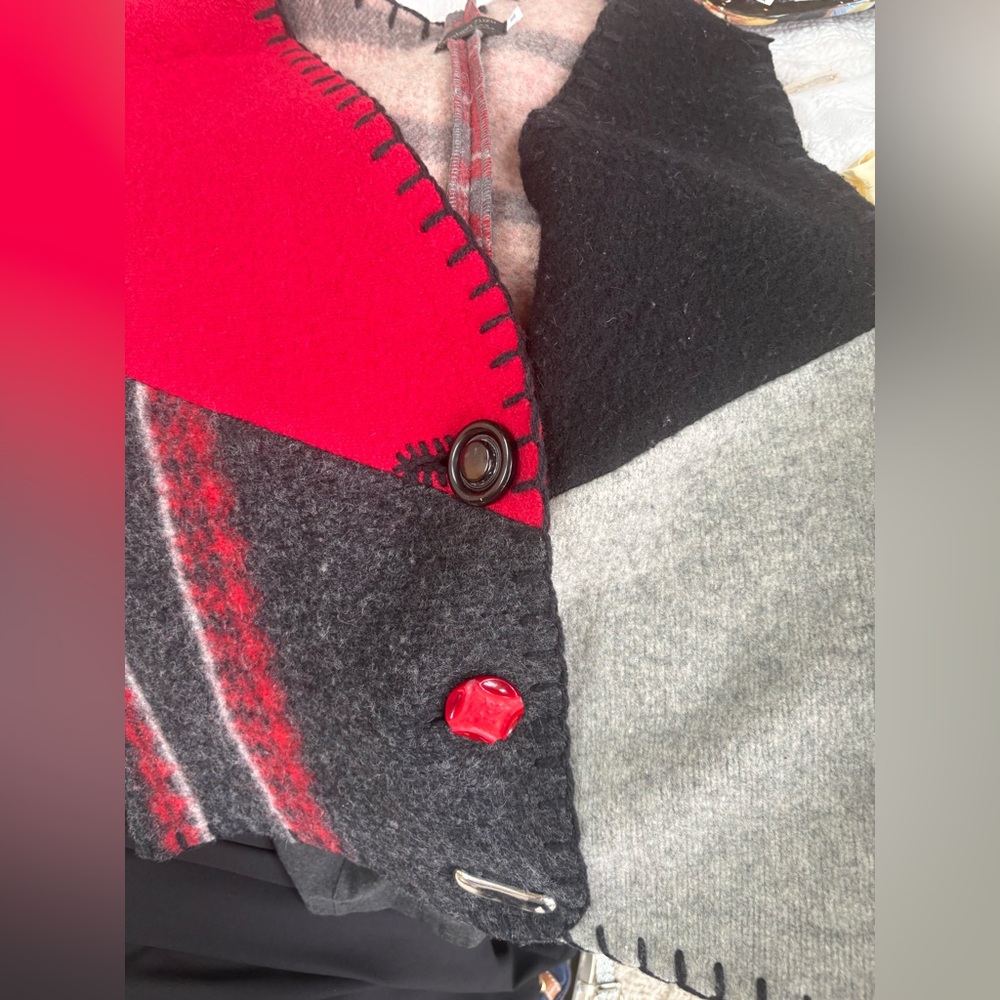 BAABAAZUZU VEST Handmade USA Upcycled BLACK GREY RED XL
